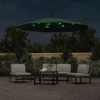 Berkfield Home Hanging Parasol with LED Lighting 300 cm Green Metal Pole