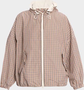 Brunello Cucinelli Daks Check Tafetta Track Jacket With Monili Trim