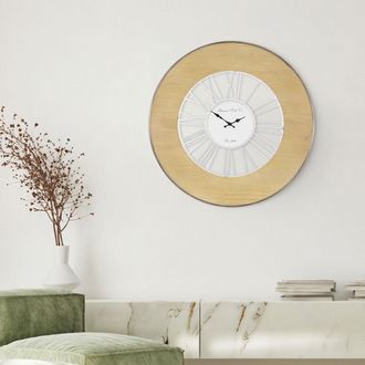 WOMO-DESIGN Womo-design - Xxl Reloj De Pared Alfheim &Oslash;85cm Redondo De Madera-metal Estilo Vintage Blanco-naturaleza Decorativo Interior Dise&ntilde;o Retro Silencioso Si