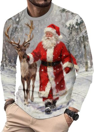 Generic Mens Christmas Long Sleeve T-Shirts Funny Xmas Holiday Printed Tops Vacation Christmas Shirt Crewneck Tees (UK, Alpha, M, Regular, Regular, Christmas3