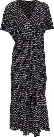 Diane Von F&uuml;rstenberg Diane Von Furstenberg Printed V-Neck Midi Dress in Black Viscose