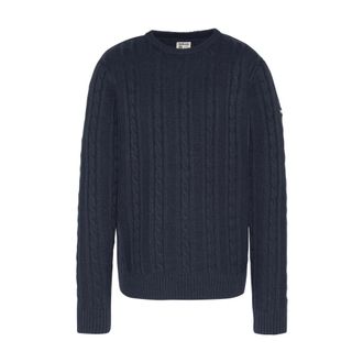 Schott NYC Ronde hals kabeltrui - Heren - Ronde hals truien - Blauw - 2XL - Wol - Truien & Vesten