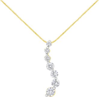 House of Brilliance AGS Certified 14K Yellow Gold 2.0 Cttw Baguette and Brilliant Round-Cut Diamond Journey 18 Pendant Necklace