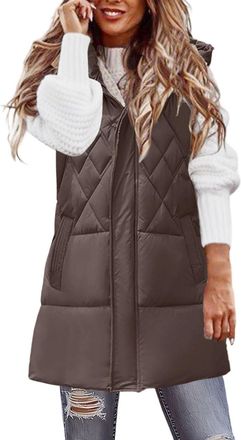 Generic Padded Gilet For Women Uk Casual Soild Longline Hood Waistcoat Loose Fit Zip Windproof Trench Coat Lightweight Walking Gilet Warm Overcoat Heated Puff