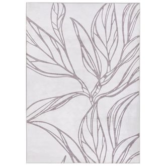 Beliani Alfombra Minimalista 140 X 200 Cm De Tela Motivo Hojas Sala De Estar Dormitorio Apto Para Calefacci&oacute;n Por Suelo Radiante Base Antideslizante Pelo Cort