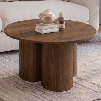 IDMarket Mesa De Centro Redonda Eloise De 70 Cm En Madera Efecto Nogal
