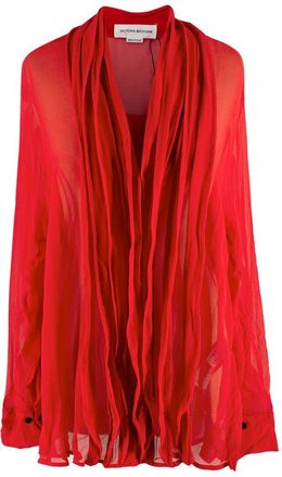 Victoria Beckham Red Sheer Ruffle Detail Blouse Size M