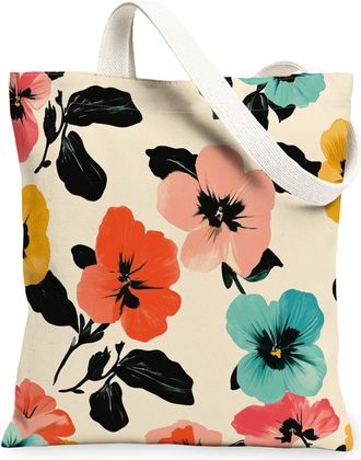 Generic Spring Petunias Flower Canvas Tote Bag for Shopping 13x15, Vintage Retro Florals Reusable Grocery Print Bag for Women, Fun Aesthetic Beach Aesthetic P