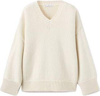 Mango Selection Chunky V-Neck Sweater in Ecru at Nordstrom Rack, Size Medium