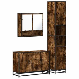 Berkfield Home 3 Piece Bathroom Furniture Set Smoked Oak Engineered Wood in Brown