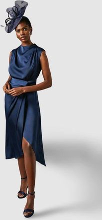 Coast Satin Twist Waist Midi Dress in Navy at Nordstrom, Size 10
