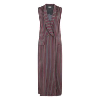 Dries Van Noten Maxi Dresses, female, Multicolor, Size: XL Long Draped Dress with V-neck