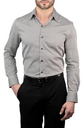 Karl Lagerfeld Trim Fit Kameo Print Cotton Dress Shirt in Black at Nordstrom Rack, Size 16.5