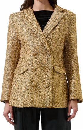 Sugarlips Tamary Tweed Vesta Collared Blazer In Gold