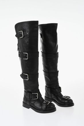 Dolce & Gabbana Stivali Biker in Pelle con Fibbie Argentate Dolce & Gabbana