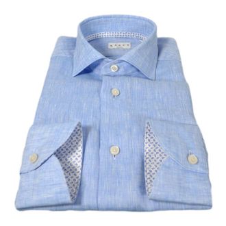 Xacus Tailor Fit Linnen en Katoenen Overhemd Celeste - Heren - Casual Overhemden - Blauw - M - Katoen - Overhemden