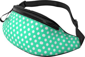 Generic Light Green Polka Dot Print Chest Bag Waist Bag With Headphone Jack Bumbags For Walking Cycling Shopping 14X35Cm