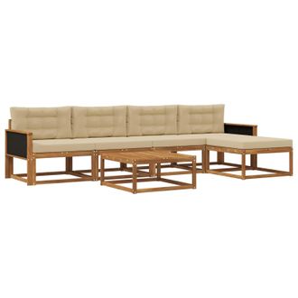 vidaXL Conjunto De Sof&aacute;s De Exterior Con Coj&iacute;n 6 Pcs Natural Y Beige Vidaxl