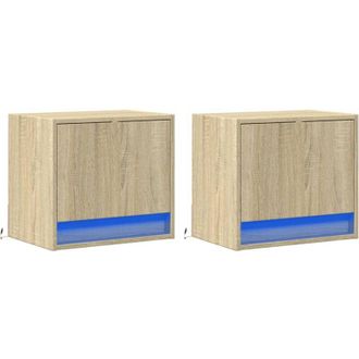 vidaXL Vidaxl - Mesitas De Noche De Pared Con Luces Led 2 Unidades Roble Sonoma