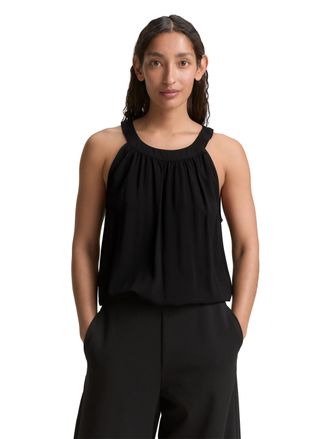 Tom Tailor Blusentop TOM TAILOR, Damen, Gr. 44, schwarz (deep schwarz), Obermaterial: 100% Viskose, unifarben, regular fit taillenbedeckt, Neckholder, Blusen Blu