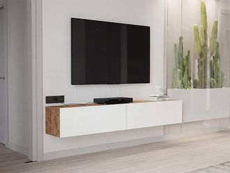 Vente-Unique 2 - Door Wall - Mounted TV Unit - White & Natural - AUBEPINA in Light Oak