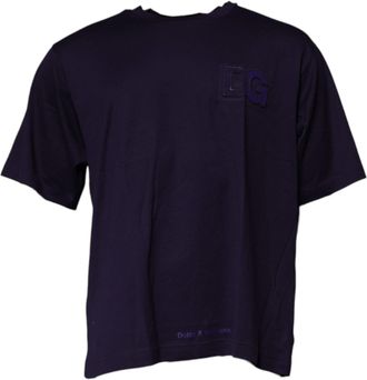 Dolce & Gabbana Mens Navy Blue Dg Logo Cotton Crew Neck T-Shirt