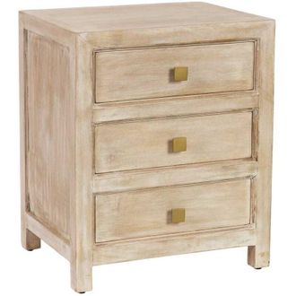 Wanderlust Deco Mesita De Noche De Madera Beige 3 Cajones 50x40x60.5h Cm