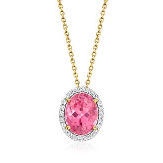 Ross-Simons Pink Tourmaline Pendant Necklace With. Diamonds in 14kt Yellow Gold