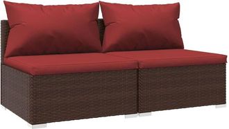 vidaXL Set Muebles De Jard&iacute;n 2 Piezas Y Cojines Rat&aacute;n Sint&eacute;tico Marr&oacute;n Vidaxl