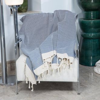 Febronie Manta plaid algod&oacute;n azul 160x250