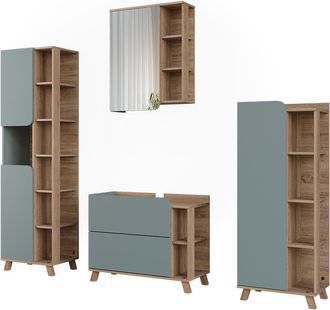 Vicco Conjunto De Muebles De Ba&ntilde;o Karen, Azul/sonoma, 4 Piezas, Vicco