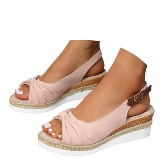 Generic Wedge Sandals for Women Wide Fit Sandals for Women Bow Open Toe Ankle Strap Espadrille Sandal Adjustable Buckle Ankle Strap Sandal Comfort Slip On Sum