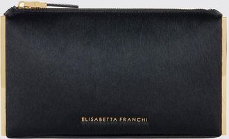 Elisabetta Franchi Clutch rigida in cavallino con profili metallici e chiusura a zip