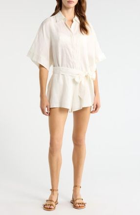 Elan Linen Cover-Up Romper in White at Nordstrom, Size X-Large