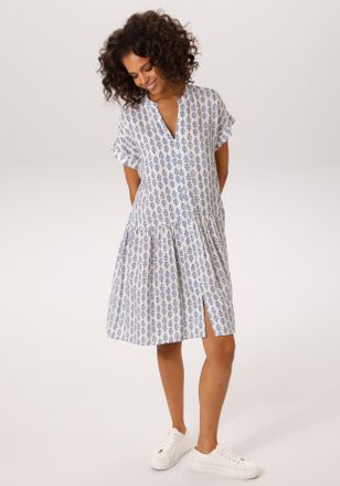 Aniston Sommerkleid ANISTON CASUAL, Damen, Gr. 42, N-Gr, wollwei&szlig;, blau, Web, Obermaterial: 100% Viskose, bedruckt, gemustert, l&auml;ssig geschnitten kniefrei, V-