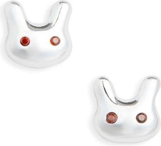 Sandy Liang Terminator Bunny Stud Earrings in Silver at Nordstrom