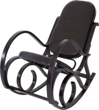 Hhg [NON UTILIZZATO] Sedia a dondolo classica elegante M41 legno scuro seduta vera pelle marrone