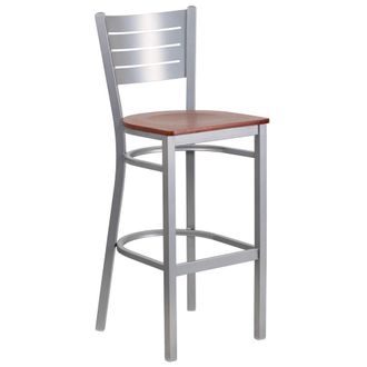 Flash Furniture Silver Slat Back Metal Restaurant Barstool - Cherry Wood Seat