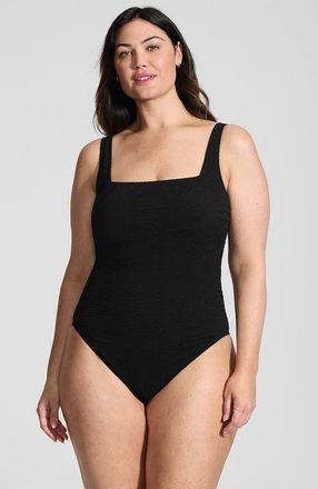 Lands End Womens Plus Size Boucle Square Neck Scoop Back One Piece Swimsuit in Black at Nordstrom, Size 16W