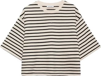 Anine Bing Gestreept Katoenen Cropped T-shirt - Dames - T-shirts - Wit - S - Katoen - Tops