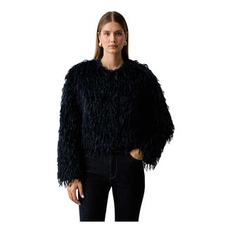 Twinset Jassen, Dames, Blauw, XS, Korte Jas van Imitatiebont