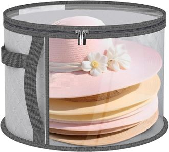 OEM Caja Redonda Gris Para Sombreros - Caja Plegable De Tela Con Tapa Y Cremallera, 2 X 42 X 26 Cm. Resistente Al Polvo Y La Humedad. Ideal Para Sombreros