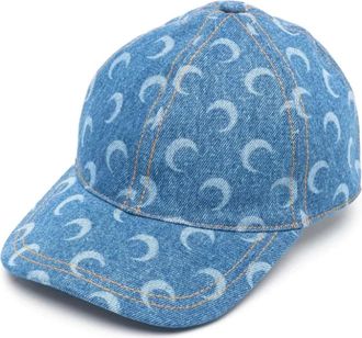 Marine Serre Moon Denim Baseball Cap - Heren - Accessoires - Blauw - Maat: ONE Size Denim