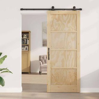 Berkfield Home Sliding Door with Hardware Set ORKDAL Solid Wood Pine in Beige
