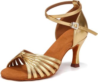 Generic Womens Latin Dance Shoes Womens Latin Dance Shoes Satin Open Toe Heels Ballroom Salsa Bachata Tango Practice Party Performance Dancing Black 5 UK Comf