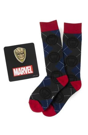 Cufflinks Inc. Groot Star-Lord Argyle Crew Socks & Lapel Pin Gift Set in Blue Multi at Nordstrom