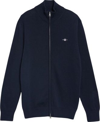 GANT Casual Katoenen Zip Cardigan - Heren - Vesten - Blauw - 2XL - Katoen - Truien & Vesten