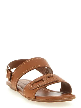 Hogan Womens Brown Calfskin Flat Sandals