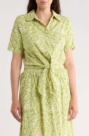 T Tahari Tie Front Short Sleeve Button-Up Shirt in Magnified Paisley Print at Nordstrom Rack, Size X-Small