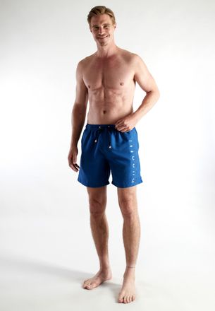 Bugatti Badeshorts BUGATTI, Herren, Gr. 10, N-Gr, blau, mittel, uni, Popeline, Obermaterial: 100% Polyester, Badehosen Badeshorts, basic, mit Logodruck, mit K